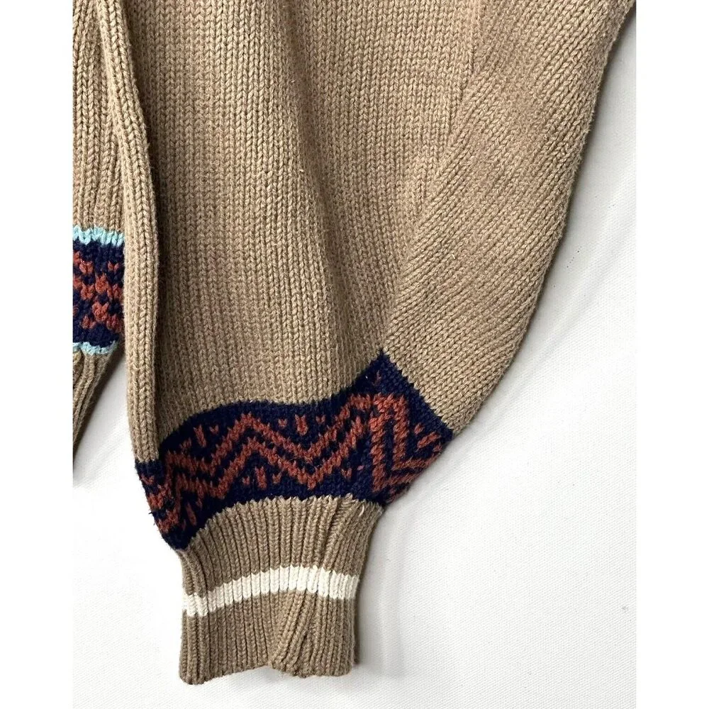 Vintage Bay Club Cardigan Sweater 80s Grandpa Knit Baggy Brown Mens Size Large - Picture 7 of 12